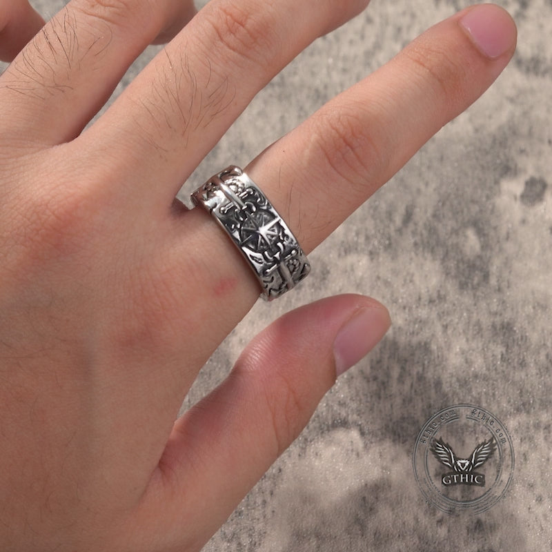 Vintage Eight-Pointed Star Pirate Anchor Stainless Steel Ring