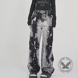 Hip-Hop Tie-Dye Gradient Distressed Straight Jeans