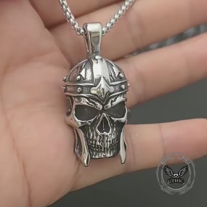 Vintage Viking Warrior Helmet Stainless Steel Skull Pendant