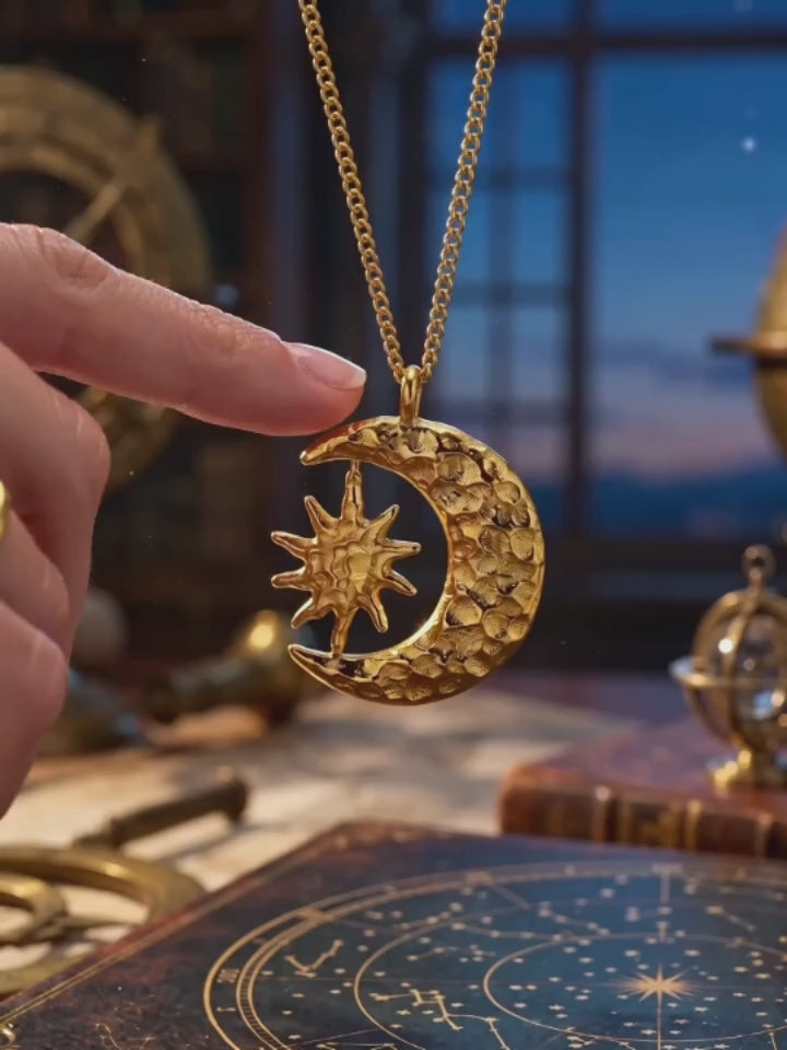 Celestial Sun Moon Stainless Steel Spinner Pendant