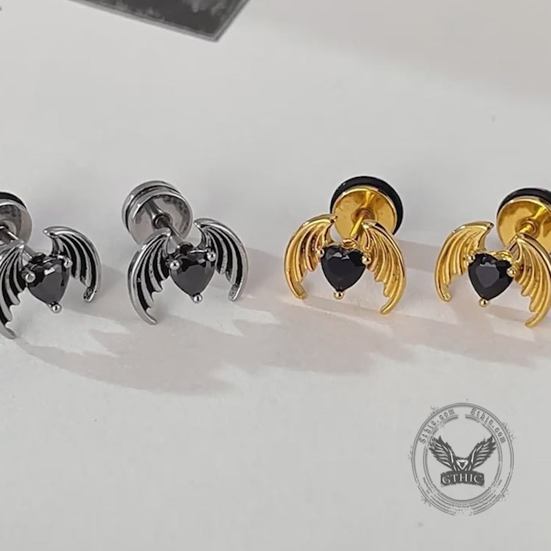 Personalized Devil Wings Heart Zircon Stainless Steel Earrings