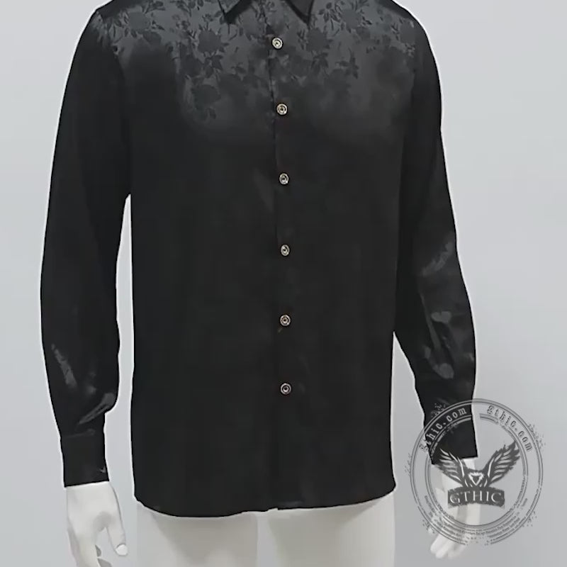 Vintage Satin Floral Jacquard Long Sleeve Shirt