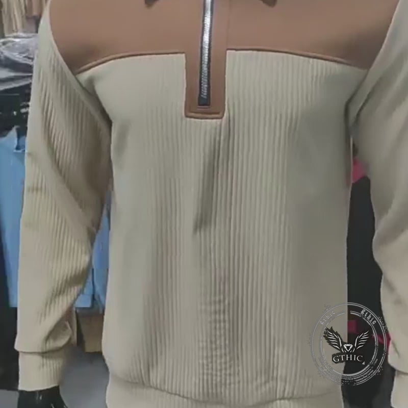 Casual Color-Blocked Half-Zip Lapel Sweatshirt