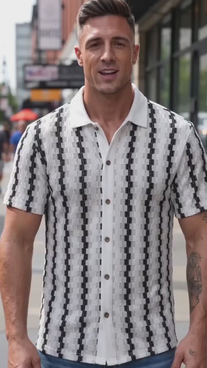 Retro Checkered Knit Casual Short-Sleeve Shirt