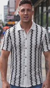 Retro Checkered Knit Casual Short-Sleeve Shirt