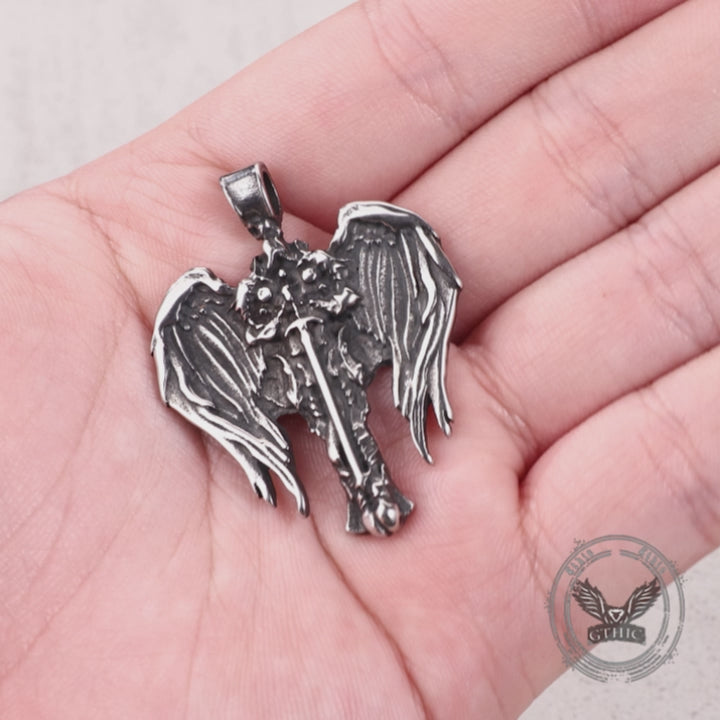 Vintage Cross Archangel Wing Amulet Stainless Steel Pendant