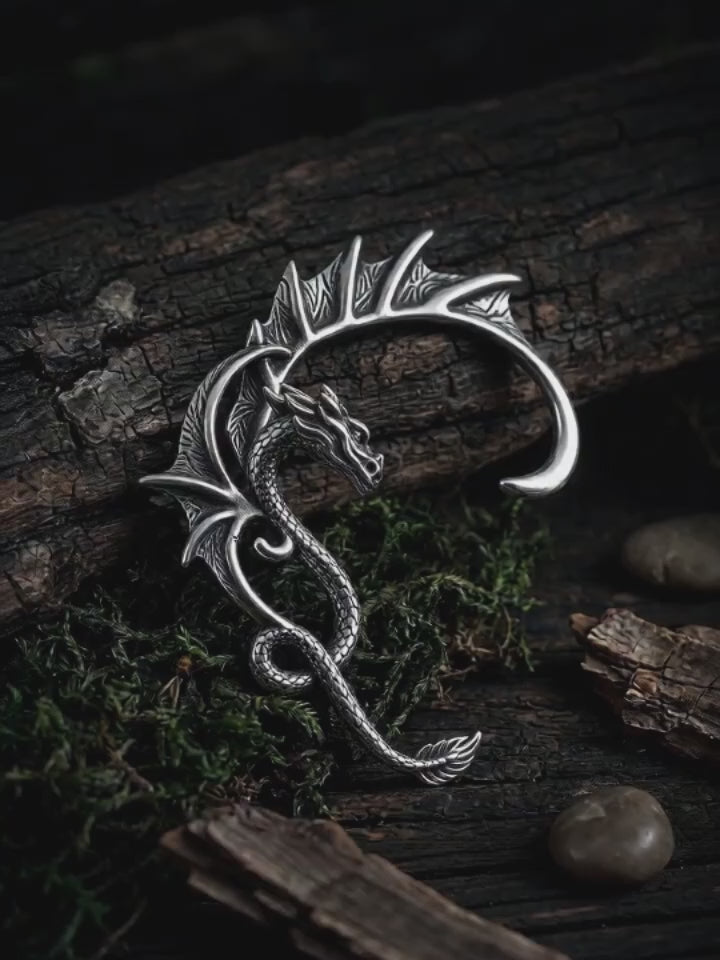 Punk Flying Dragon Stainless Steel Ear Cuff Earrings