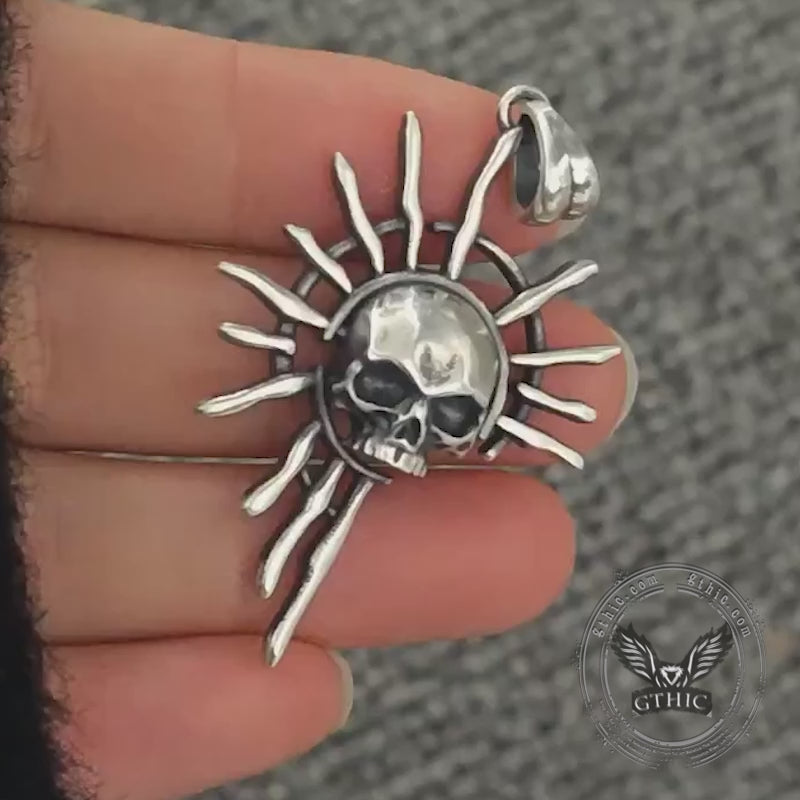 Gothic Skull Sun God Sterling Silver Monster Pendant