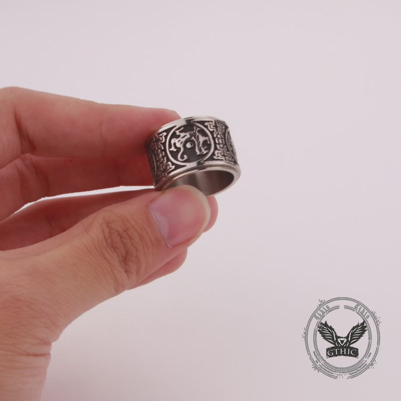 Vintage Four Mythical Beasts Stainless Steel Spinner Ring