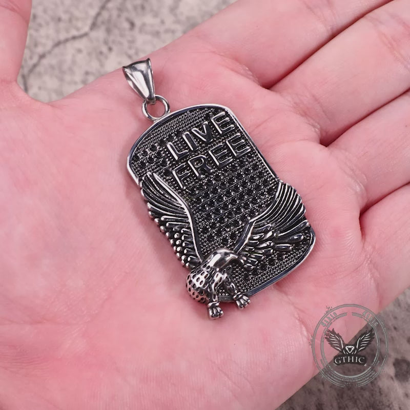 Punk Eagle Live Free Square Stainless Steel Pendant