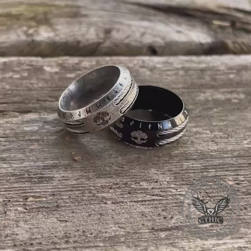 Tree of Life Viking Runes Stainless Steel Ring | Gthic.com