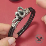Punk Snake-Shaped Double-Layered Woven Leather Bracelet