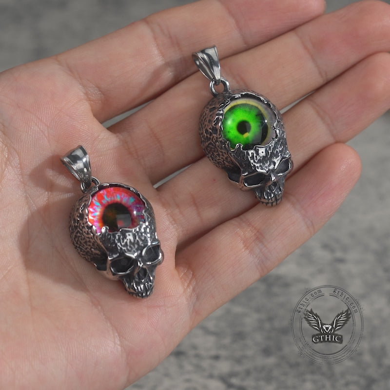 Vintage Devil Eye Stainless Steel Skull Pendant
