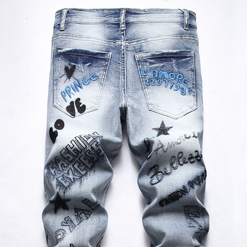 Prince Letter Print Cotton Pants