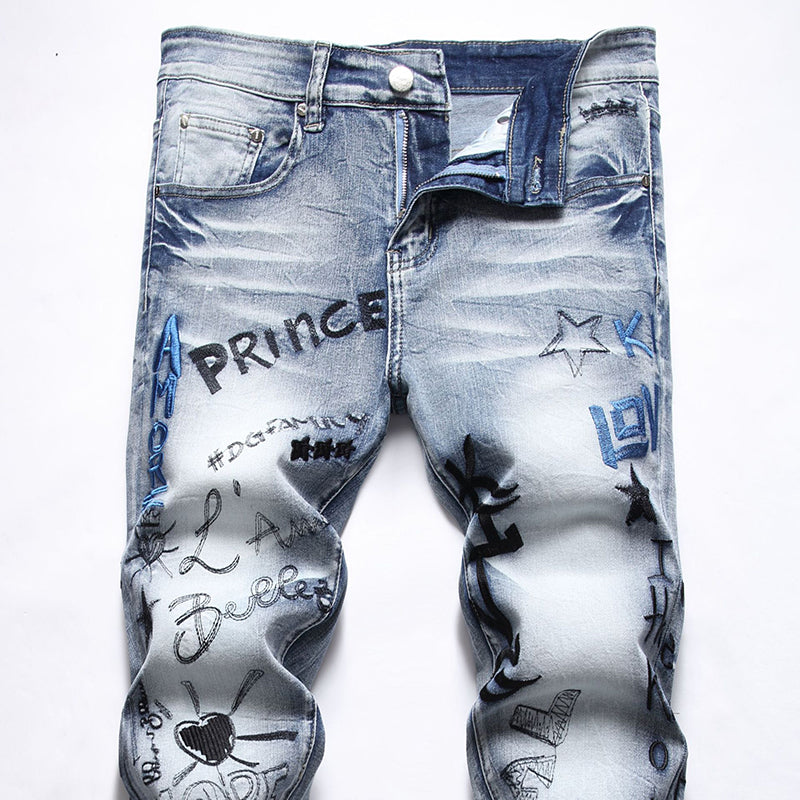 Prince Letter Print Cotton Pants