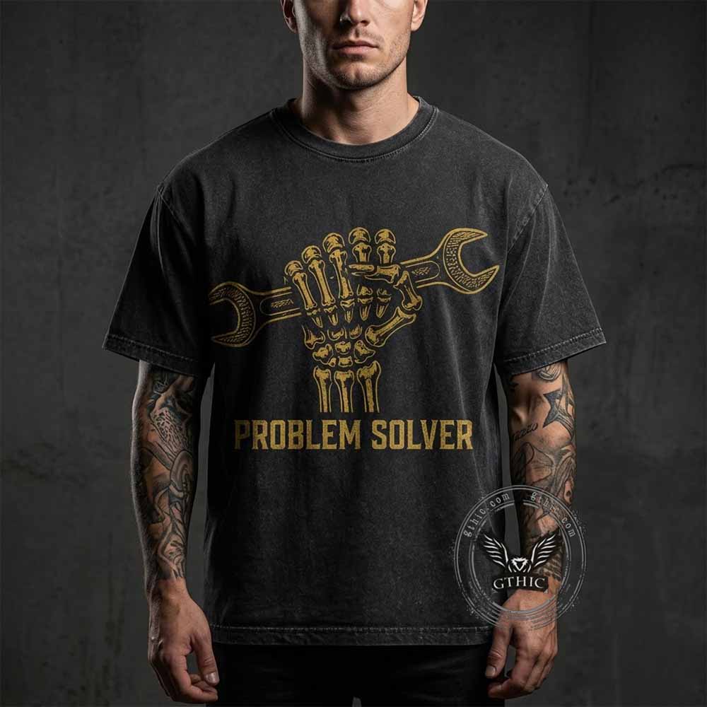 Problem Solver Skeleton Wrench Vintage Washed T-shirt | Gthic.com