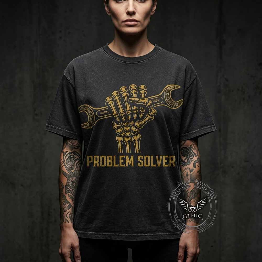 Problem Solver Skeleton Wrench Vintage Washed T-shirt | Gthic.com