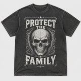 Protect The Family Skull Graphic Vintage Washed T-Shirt | Gthic.com