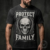 Protect The Family Skull Graphic Vintage Washed T-Shirt | Gthic.com