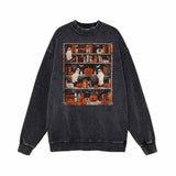 Pumpkin Head Ghost Bookshelf Vintage Washed Hoodie Sweatshirt 02 | Gthic.com