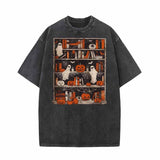 Pumpkin Head Ghost Bookshelf Vintage Washed T-shirt 01 | Gthic.com