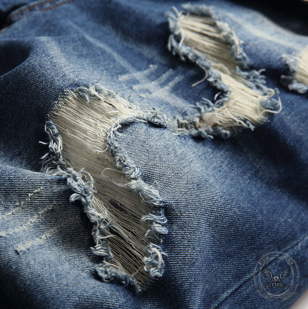 Punk-Style Distressed Straight-Leg Denim Shorts