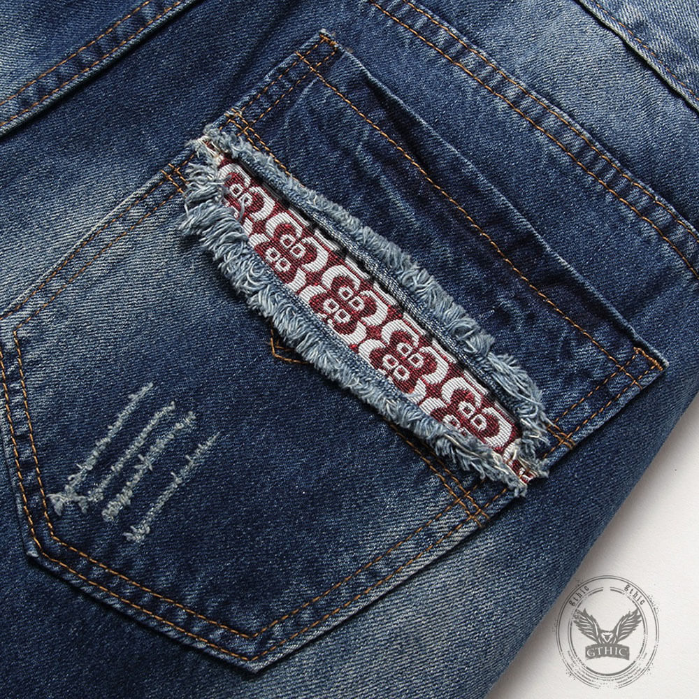 Punk-Style Distressed Straight-Leg Denim Shorts