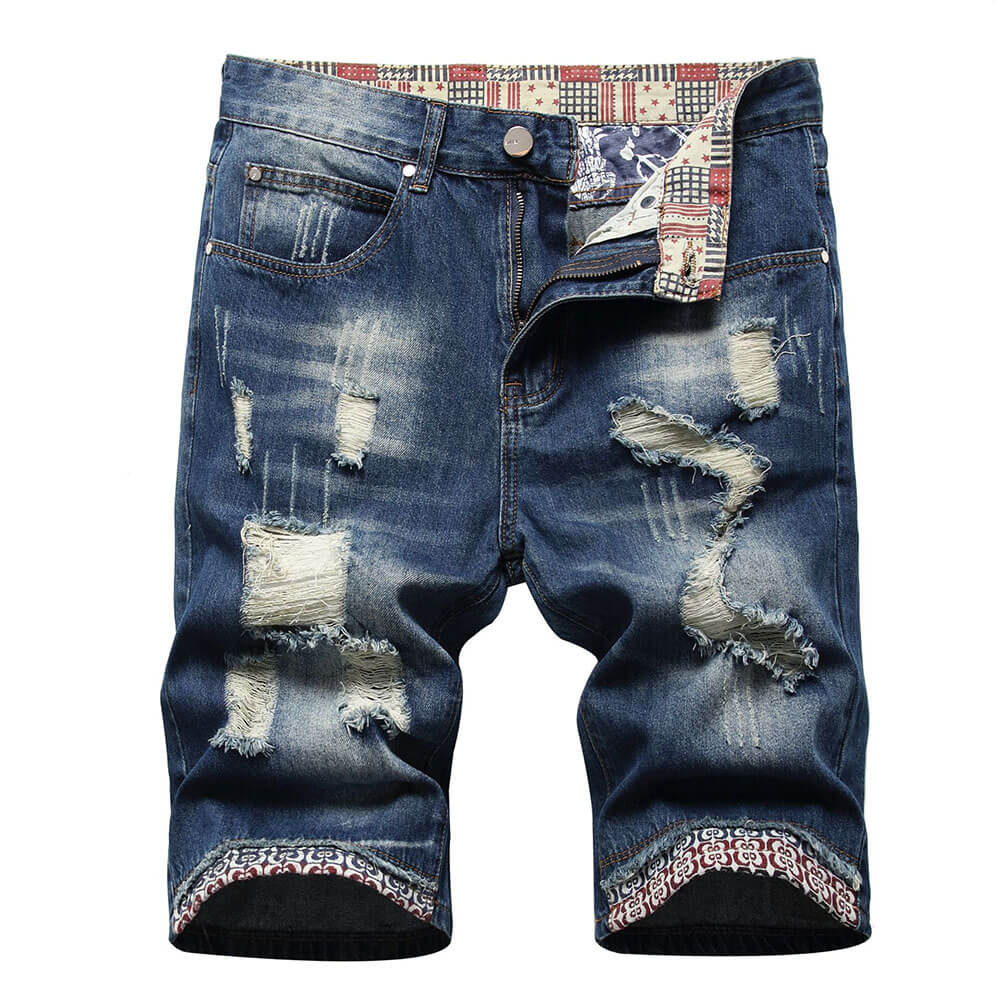 Punk-Style Distressed Straight-Leg Denim Shorts | Gthic.com