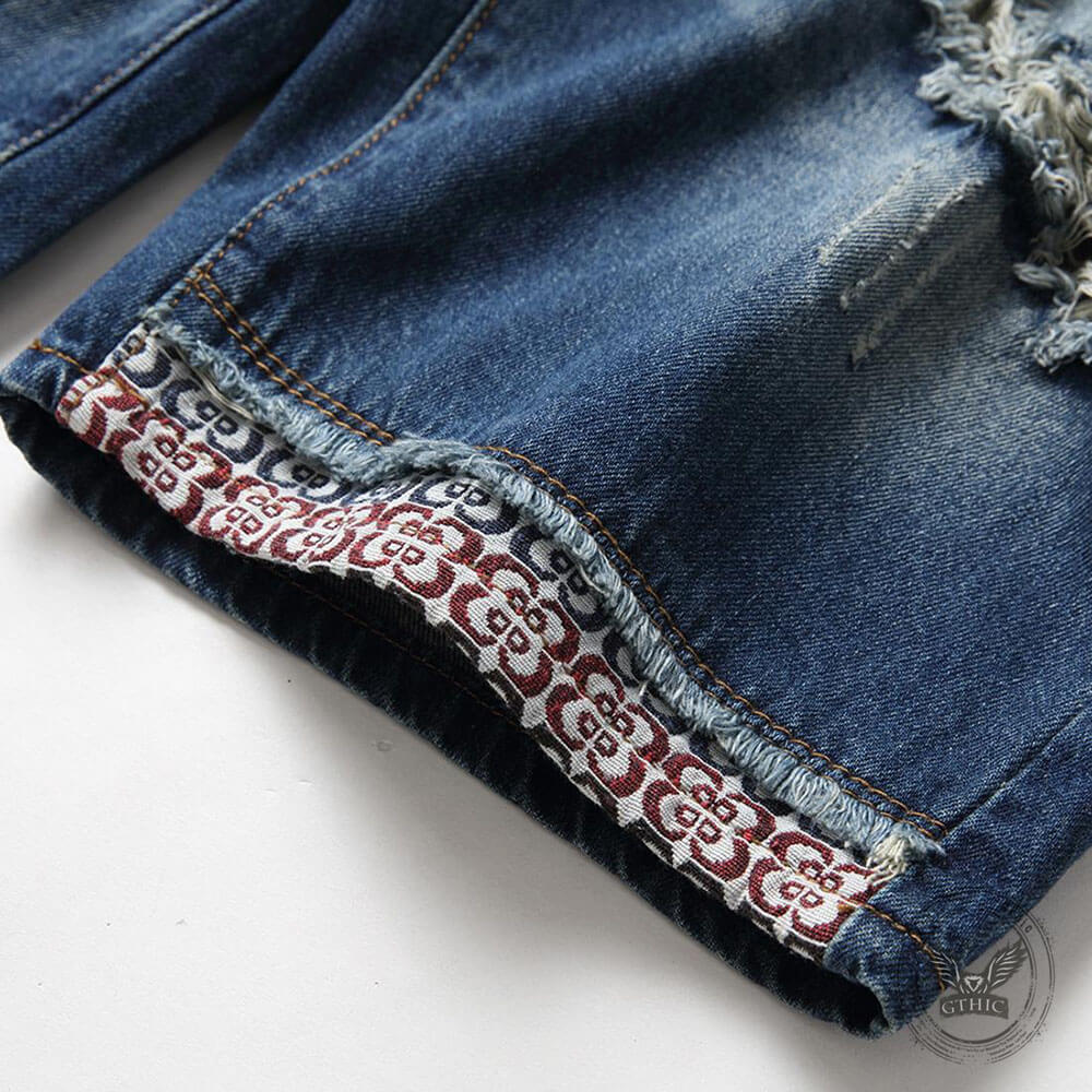 Punk-Style Distressed Straight-Leg Denim Shorts