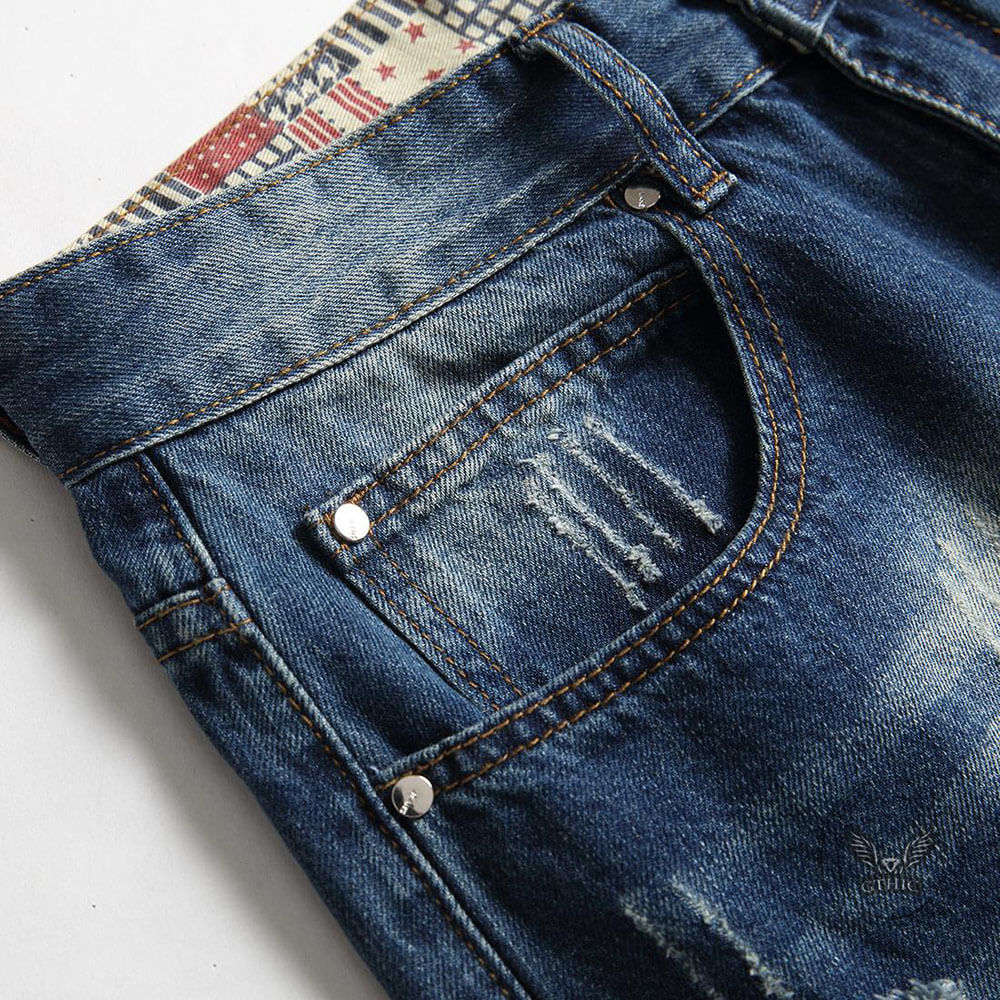 Punk-Style Distressed Straight-Leg Denim Shorts