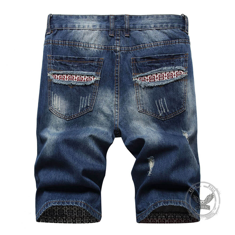 Punk-Style Distressed Straight-Leg Denim Shorts