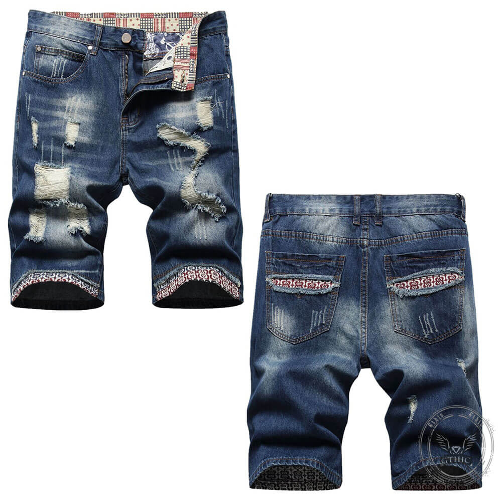 Punk-Style Distressed Straight-Leg Denim Shorts | Gthic.com