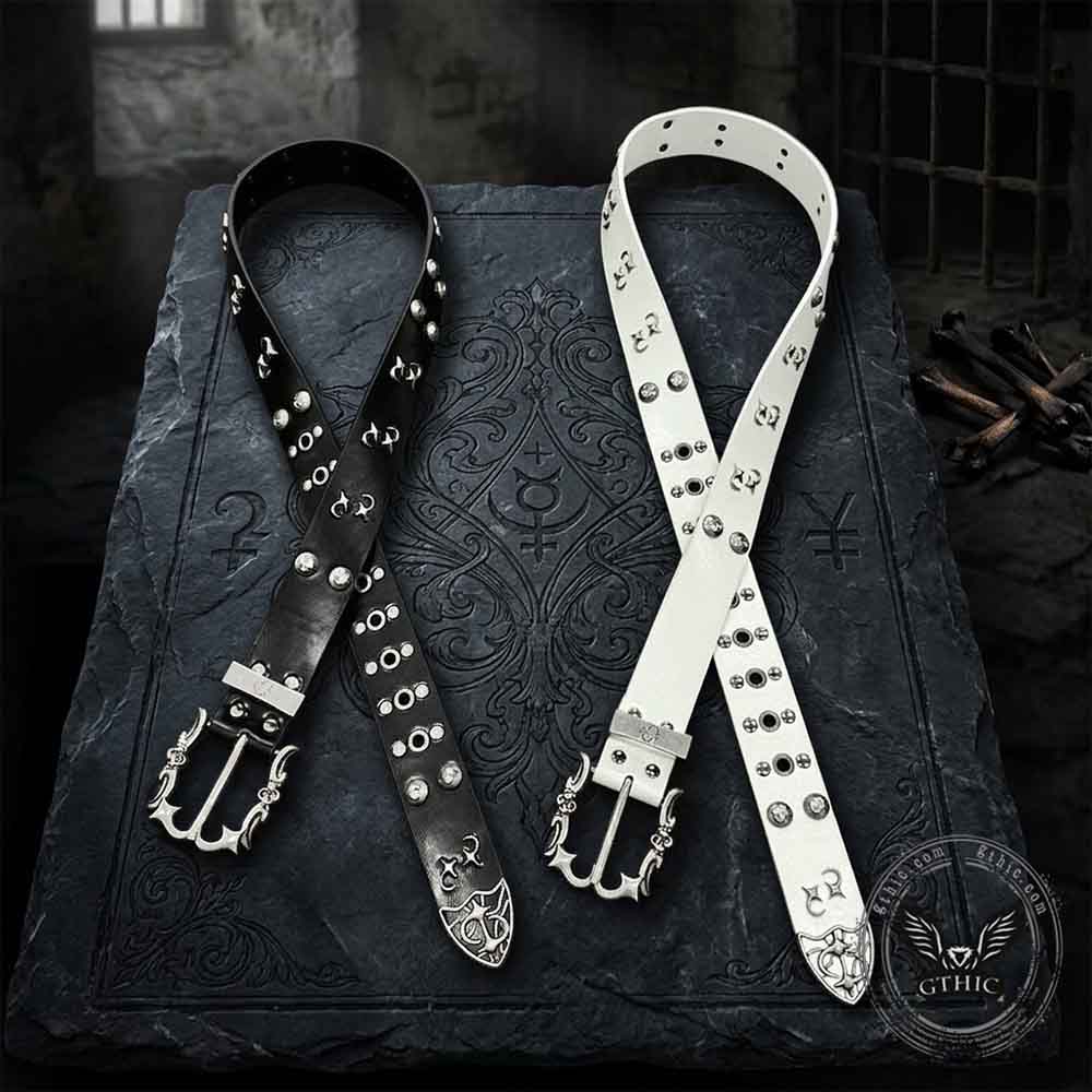Punk-Style Rivet Design Glossy PU Leather Belt | Gthic.com