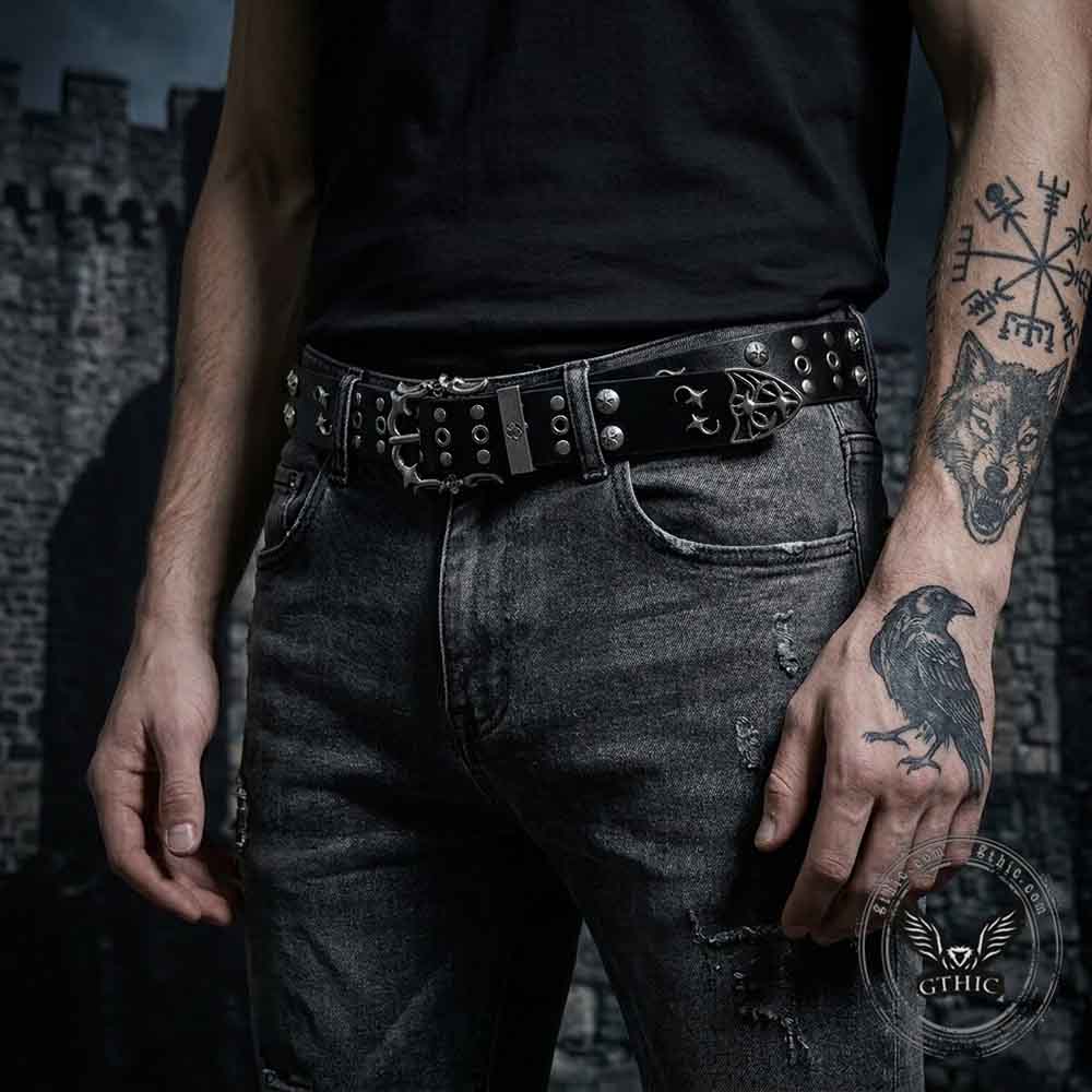 Punk-Style Rivet Design Glossy PU Leather Belt | Gthic.com