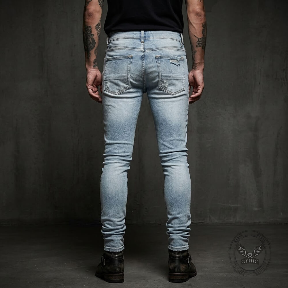 Punk-Style Slim-Fit Patches Distressed Jeans | Gthic.com