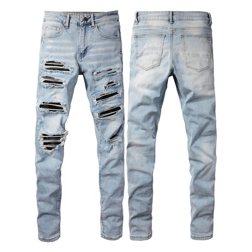 Punk-Style Slim-Fit Patches Distressed Jeans | Gthic.com