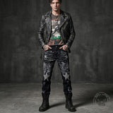 Punk-Style Slim-Fit Stretch Straight-Leg Paneled Jeans | Gthic.com