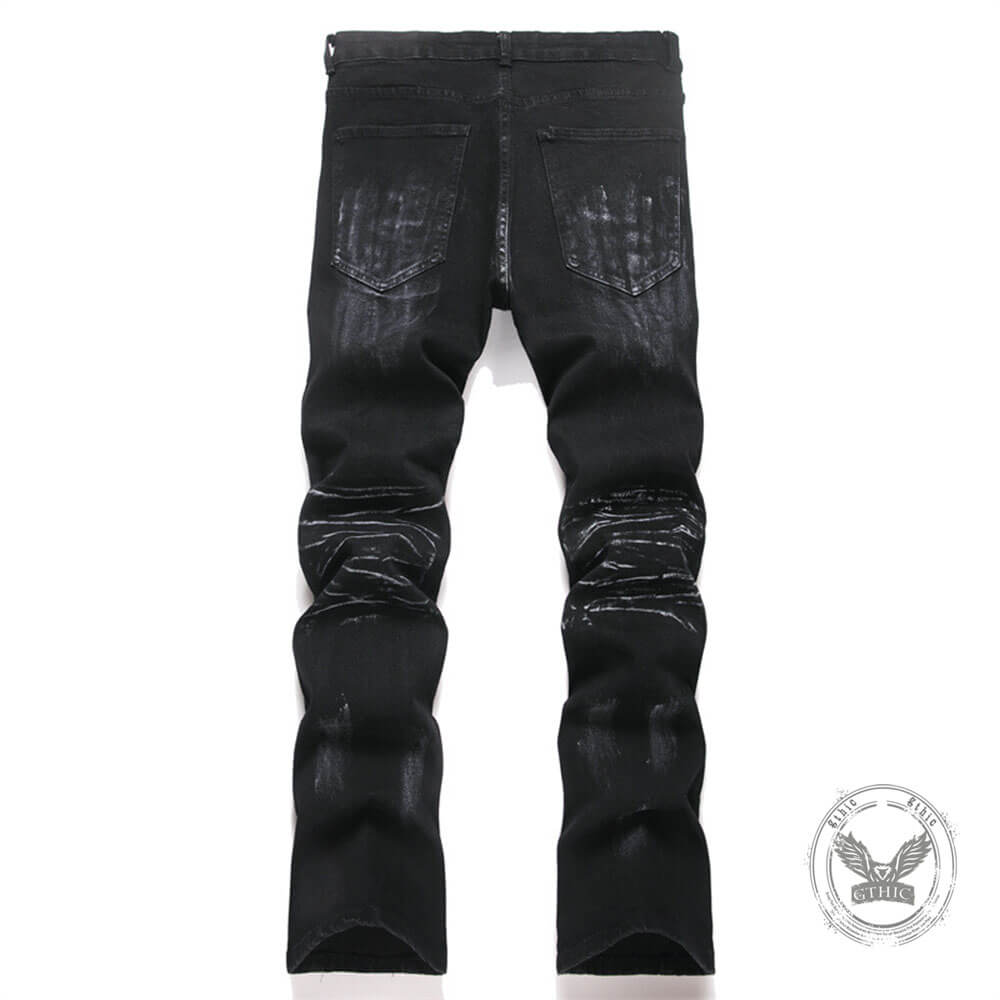 Punk-Style Slim-Fit Stretch Straight-Leg Paneled Jeans | Gthic.com