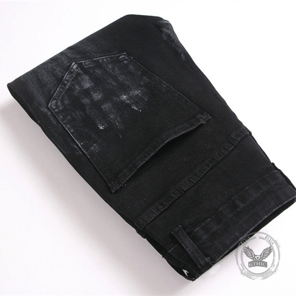 Punk-Style Slim-Fit Stretch Straight-Leg Paneled Jeans