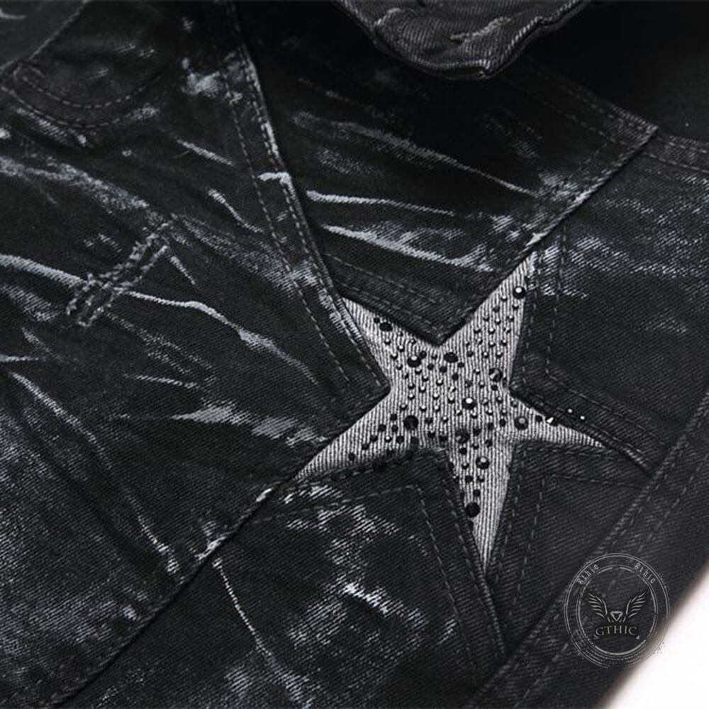 Punk-Style Slim-Fit Stretch Straight-Leg Paneled Jeans