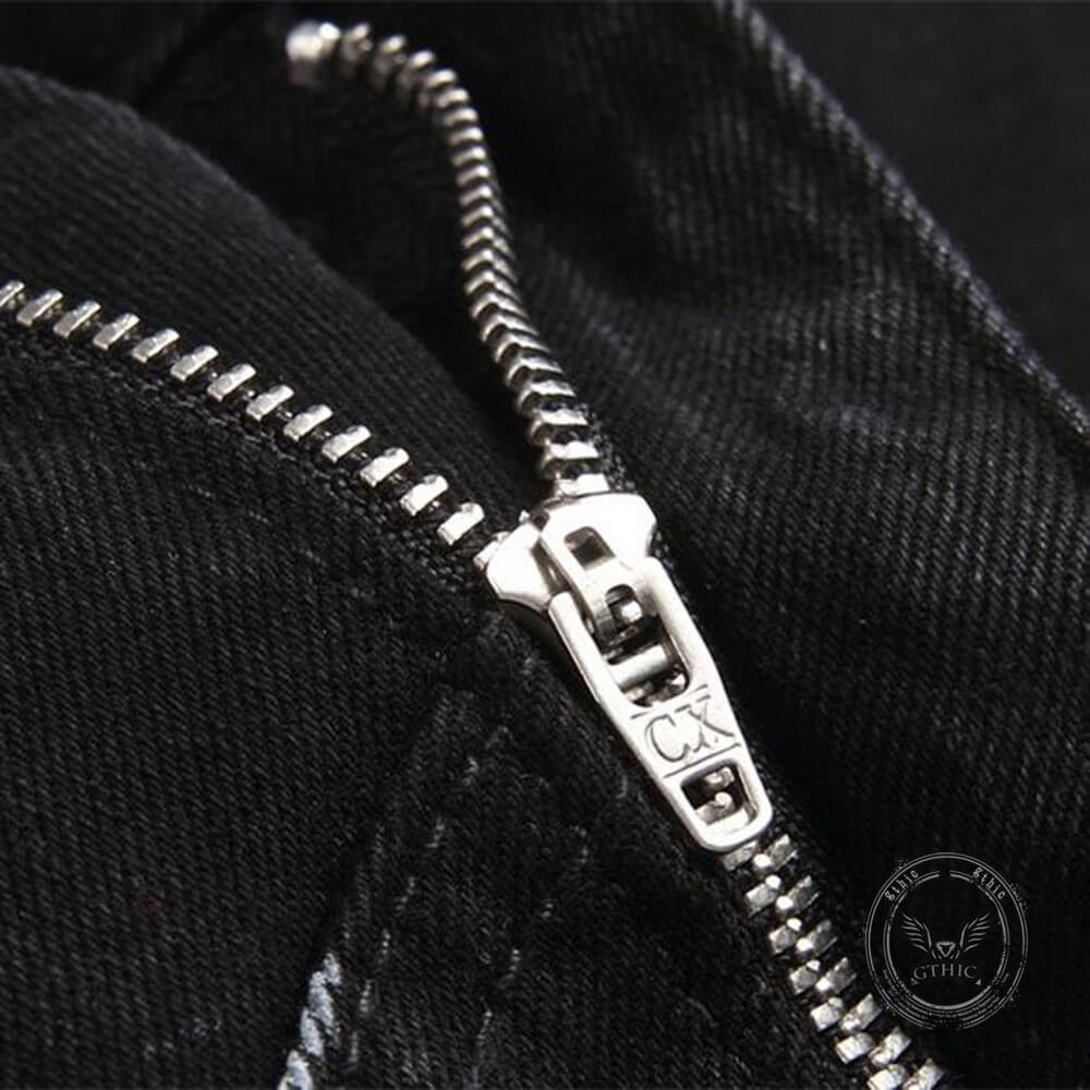 Punk-Style Slim-Fit Stretch Straight-Leg Paneled Jeans