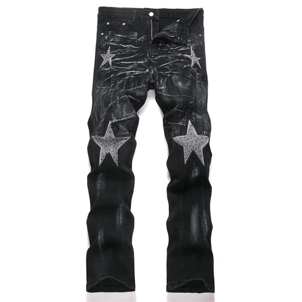 Punk-Style Slim-Fit Stretch Straight-Leg Paneled Jeans | Gthic.com