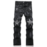 Punk-Style Slim-Fit Stretch Straight-Leg Paneled Jeans | Gthic.com