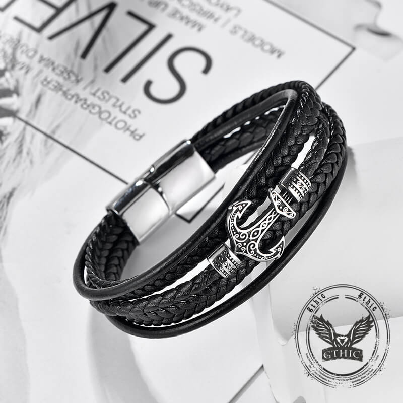 Punk Anchor Multi-layer Braided Leather Bracelet