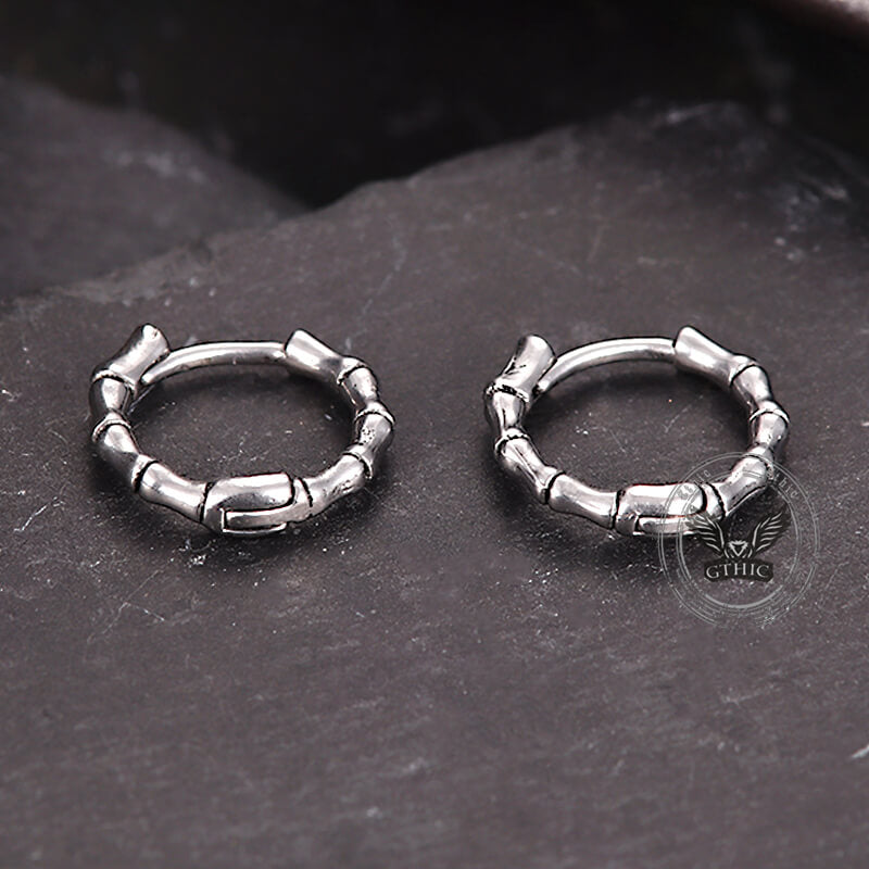 Punk Bamboo Stainless Steel Hoop Earrings