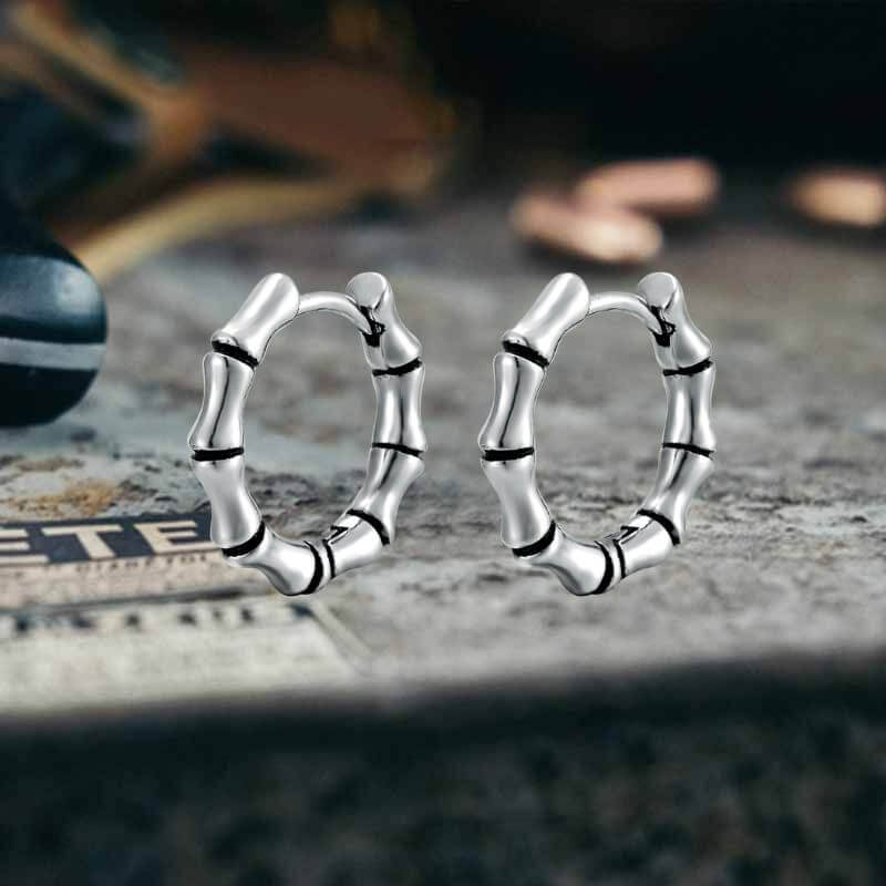 Punk Bamboo Stainless Steel Hoop Earrings | Gthic.com