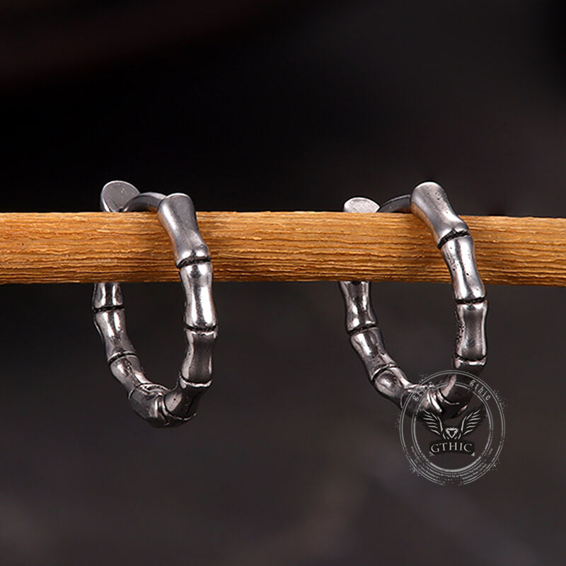 Punk Bamboo Stainless Steel Hoop Earrings