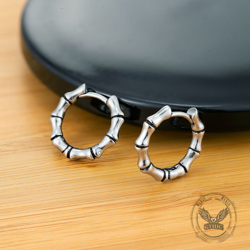 Punk Bamboo Stainless Steel Hoop Earrings | Gthic.com