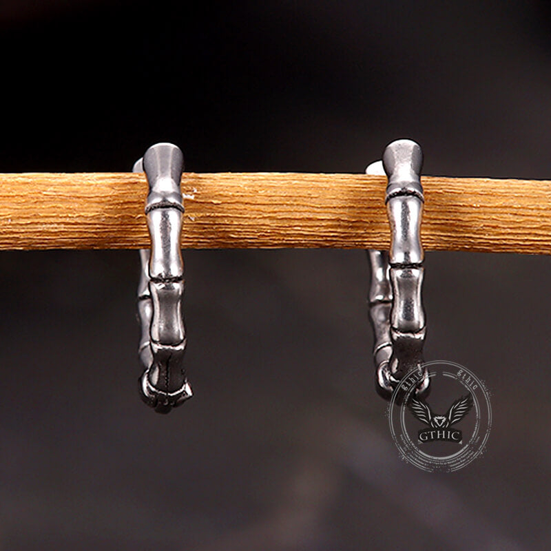 Punk Bamboo Stainless Steel Hoop Earrings