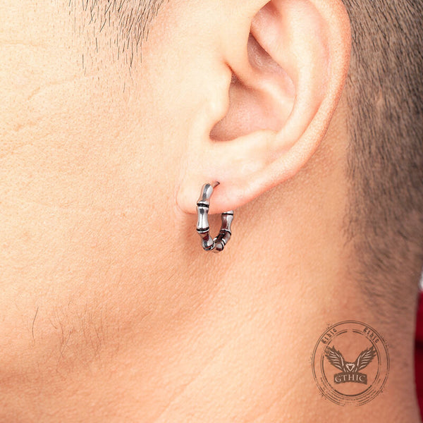 Punk Bamboo Stainless Steel Hoop Earrings | Gthic.com